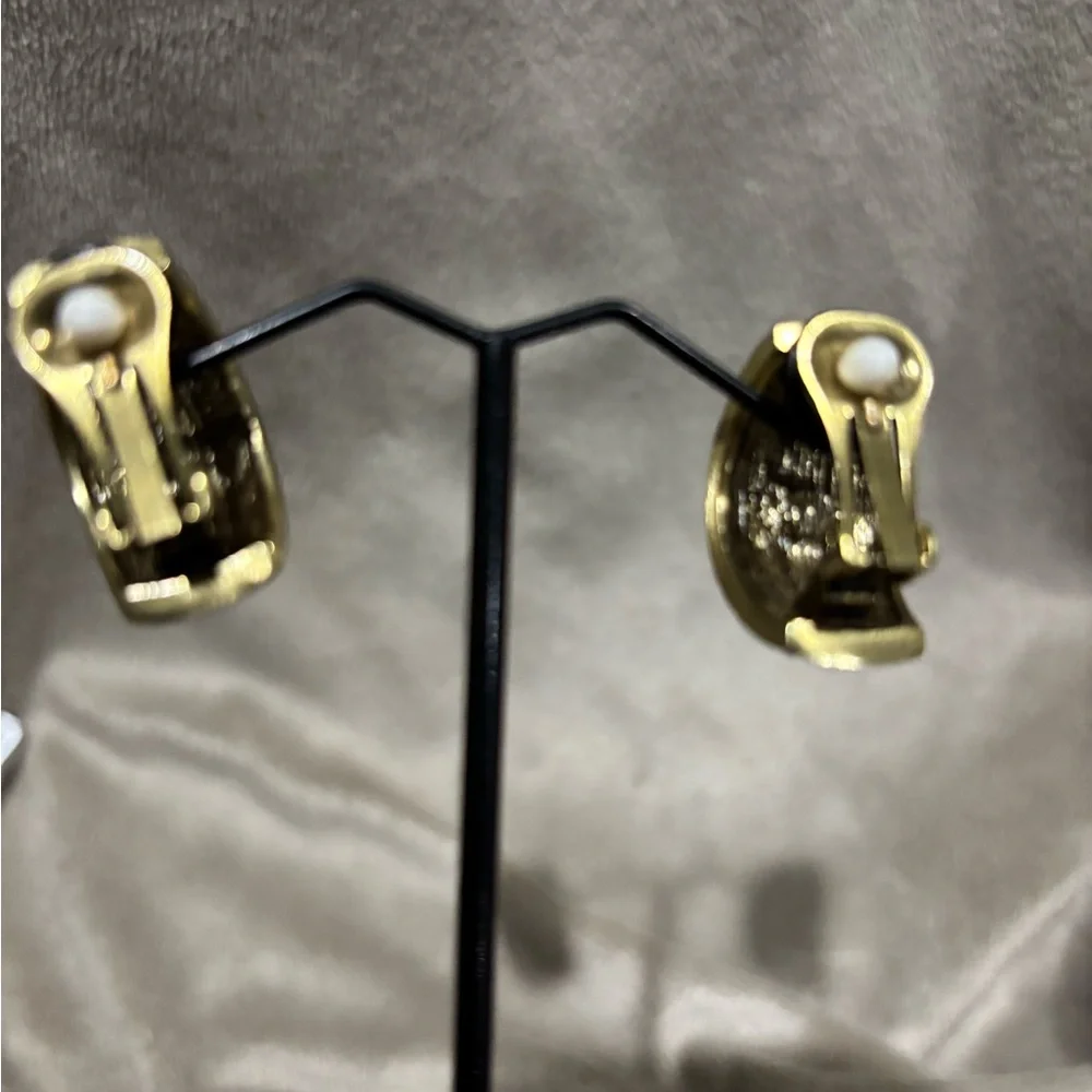 Heidi Daus DAILY DOUBLE Crystal  clip Earrings smoky topaz bronze - Picture 4 of 5